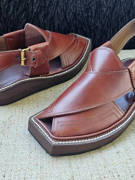 Kaptaan Chappal Men Sandal Handmade Genuine Leather Upper Brown Shoe Size 9US main image 11
